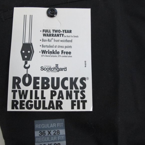 Roebucks Sears | 36x28 [Set of 2] Regular Fit Twill Workpants Wrinkle Free - Picture 4 of 5